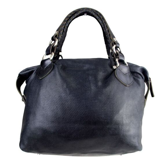 Pauric Sweeney ITALY PERFORATED BLACK GENUINE LEATHER SATCHEL HANDBAG TOTE PURSE - Picture 5 of 16